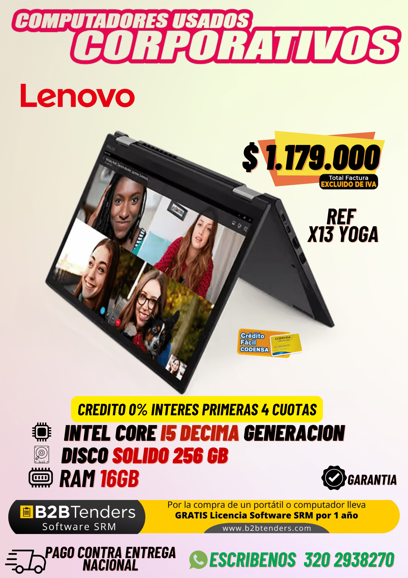 Lenovo ThinkPad X13 Yoga Convertible | i5 10ª Gen | 16GB RAM | 256GB SSD